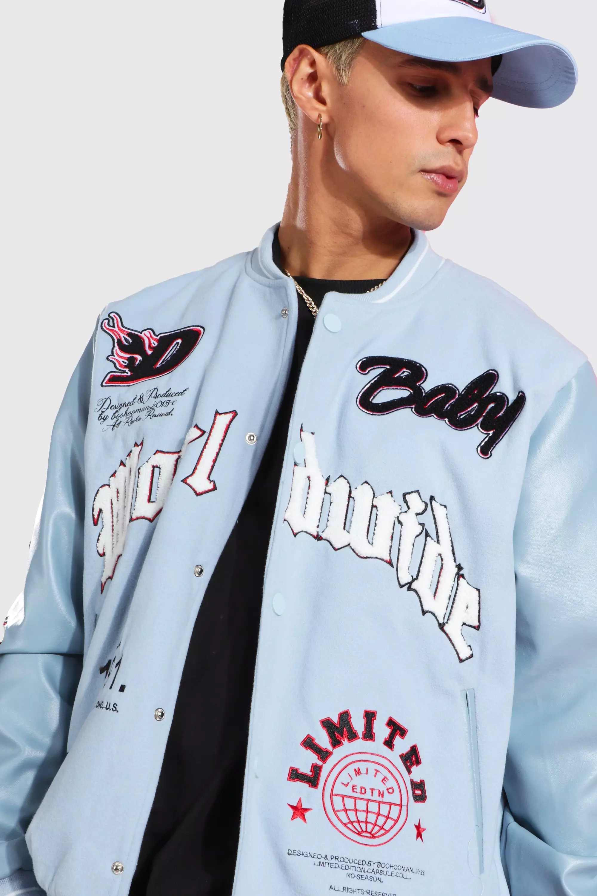 Worldwide Varsity Bomber | boohooMAN USA